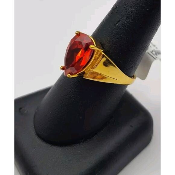 UTC Large Pear Shape Orange Citrine CZ Gold Plated Sterling Silver Ring Size 10 - Picture 2 of 5